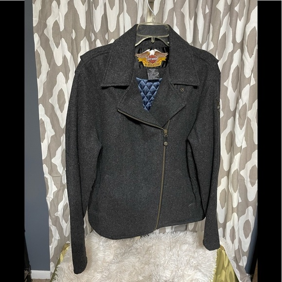 HARLEY DAVIDSON GREY WOOL/RAYON BLEND COAT - Picture 2 of 12